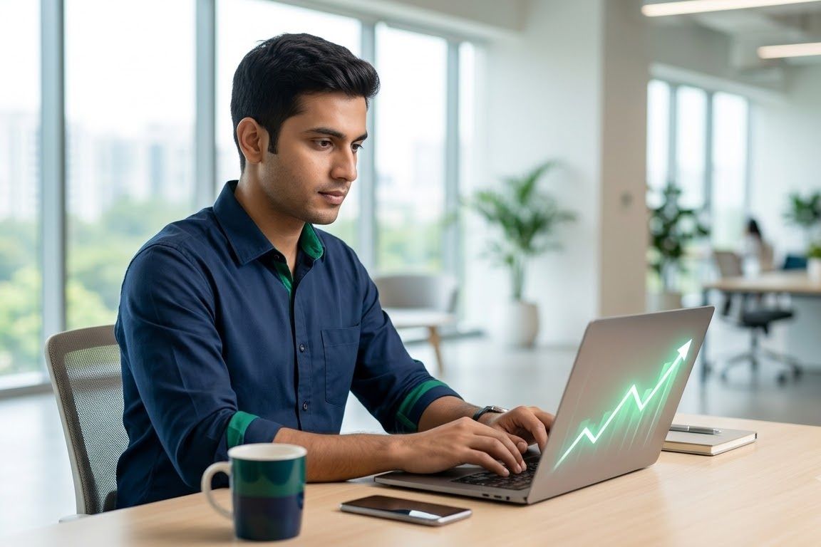 A seller reviewing their online marketplace performance on a laptop